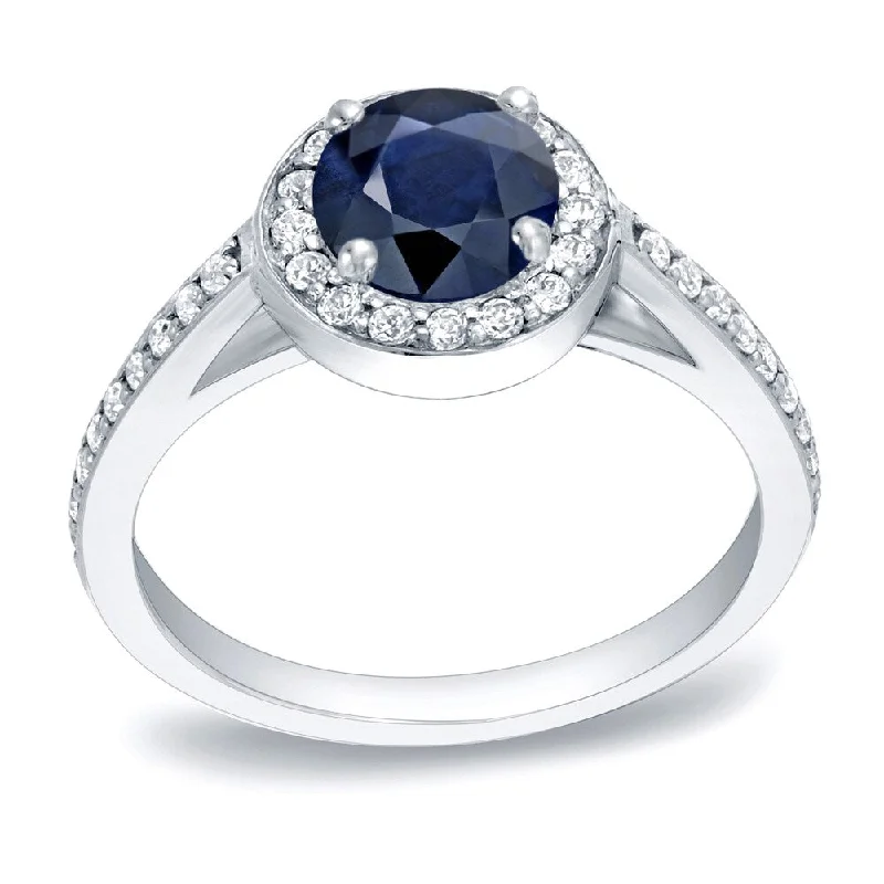 Carved ridge ring-Auriya 14k Gold 3/4ct Blue Sapphire Halo Diamond Engagement Ring 1/3cttw