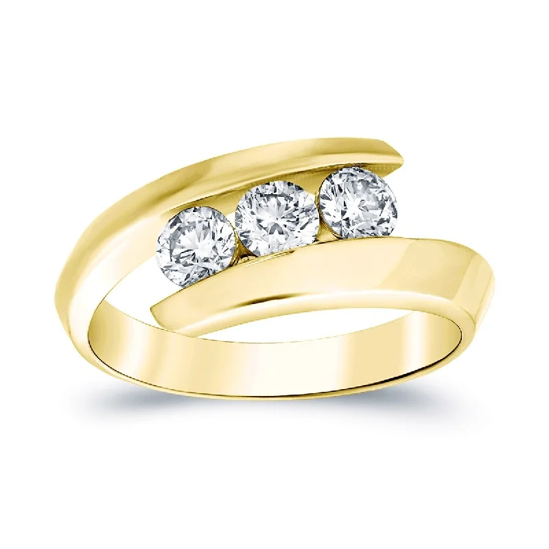 Leaf halo ring-Auriya 14k Gold 3/4ctw 3-stone Bypass Diamond Engagement Ring