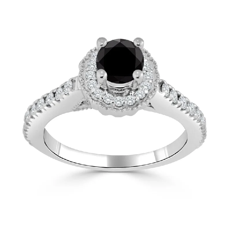 Fin tip ring-Auriya 14k Gold 3/4ctw Halo Black Diamond Engagement Ring