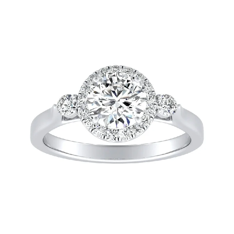 Oval zircon ring-Auriya 14k Gold 3-Stone 3ct Round Moissanite and 1/4ct TDW Diamond Halo Engagement Ring