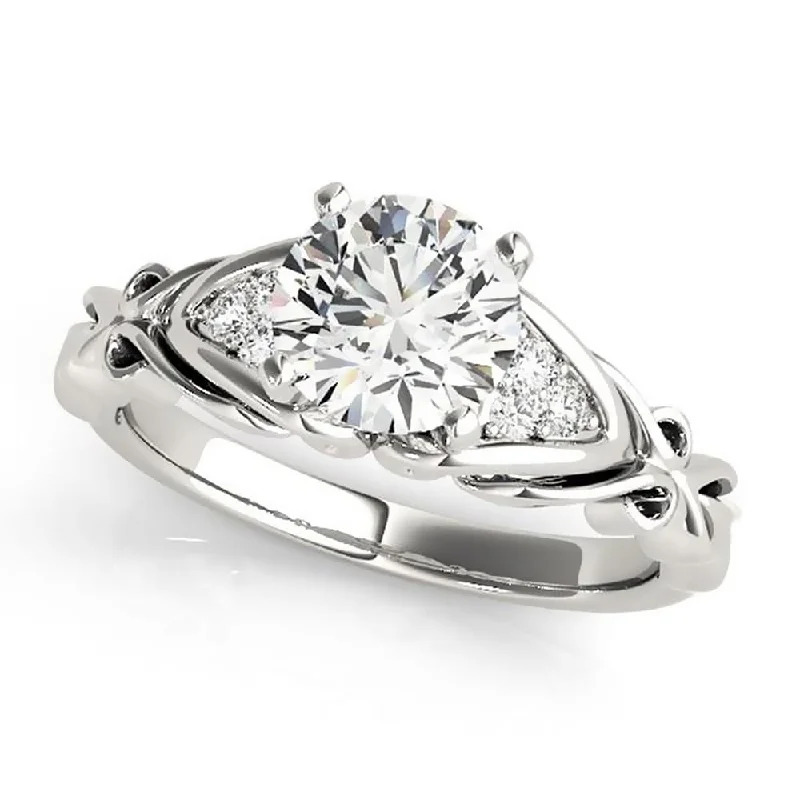 Steel band ring-Auriya 14k Gold Carved 3ct Moissanite and Diamond Engagement Ring 1/10ctw