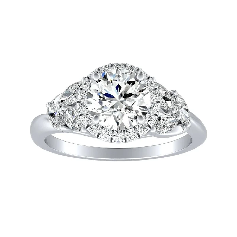 Eighteen-stone ring-Auriya 14k Gold Floral 1/2ct Moissanite Halo Diamond Engagement Ring 3/8ctw