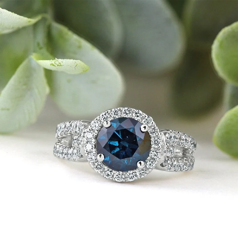 Bent twig ring-Auriya 14k Gold Round 2 1/3ctw Halo Blue Diamond Engagement Ring (H-I, SI2-SI3)