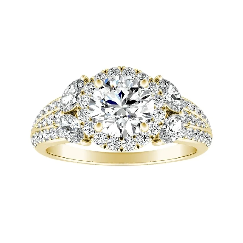 Pegged design ring-Auriya 14k Gold Round 4ct Moissanite and 3/4ctw Halo Diamond Engagement Ring 14K