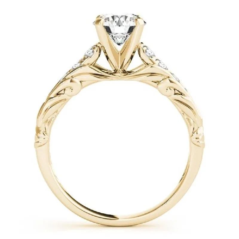 Notched edge ring-Auriya 14k Gold Unique Vintage 4ct Moissanite and 1/6ctw Diamond Engagement Ring