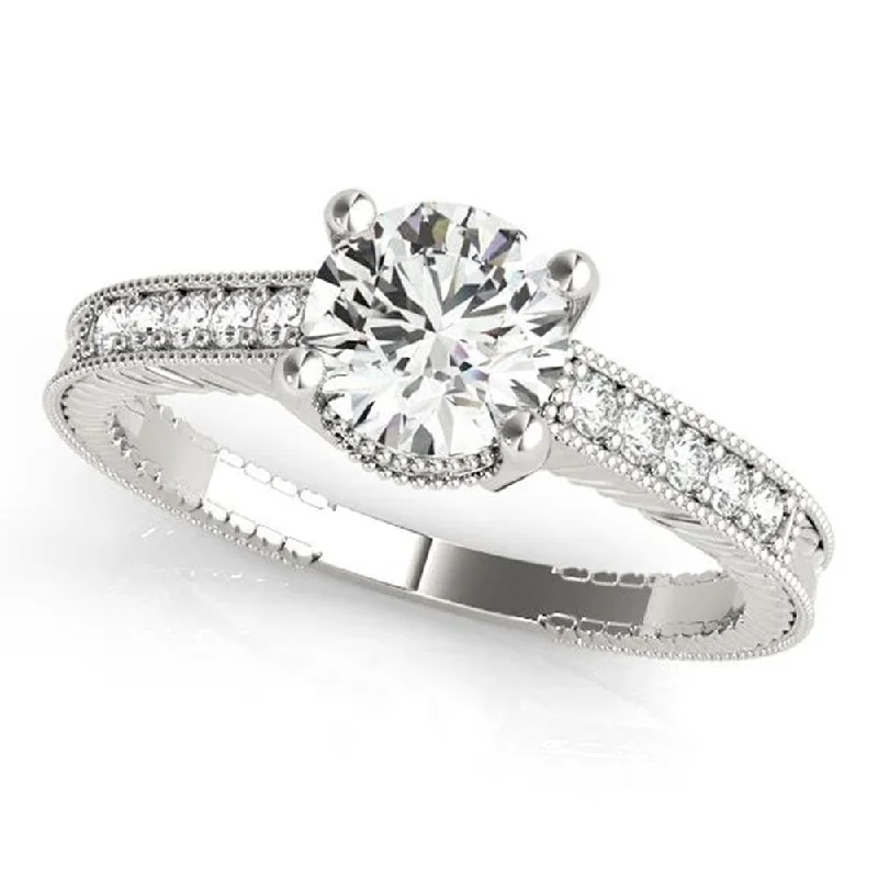 Check band ring-Auriya 14k Gold Vintage 3 carat Round Moissanite and 1/5ctw Diamond Engagement Ring