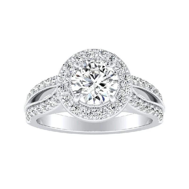 Coiled sprig ring-Auriya 14k Gold Vintage Round 4ct Moissanite and 1/2ct TDW Diamond Halo Engagement Ring 14k