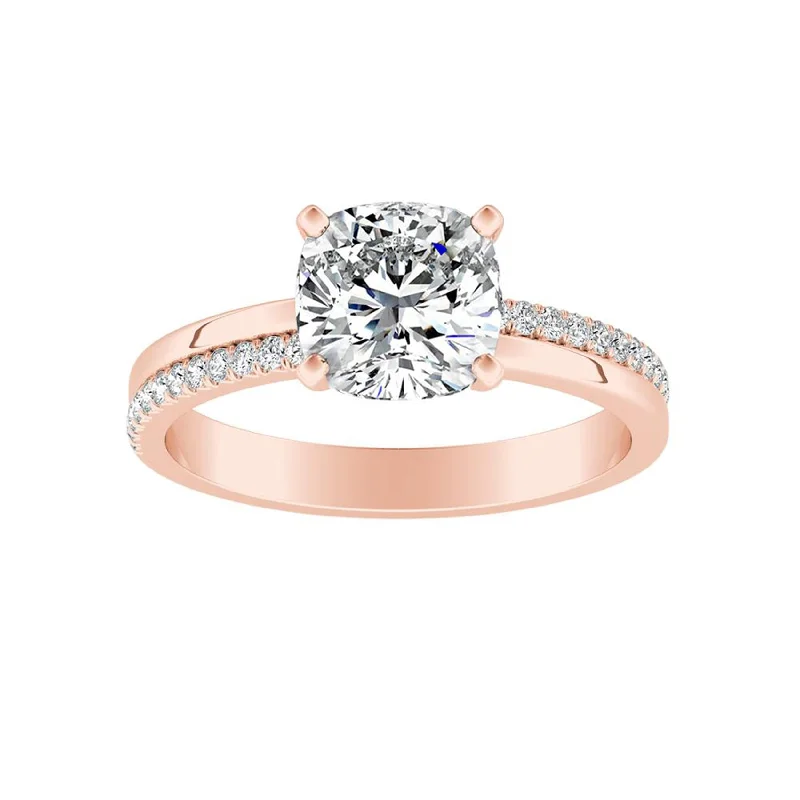 Tilted stone ring-Auriya 1ct Cushion-cut Moissanite and Diamond Engagement Ring 14k Gold 0.12ct TDW