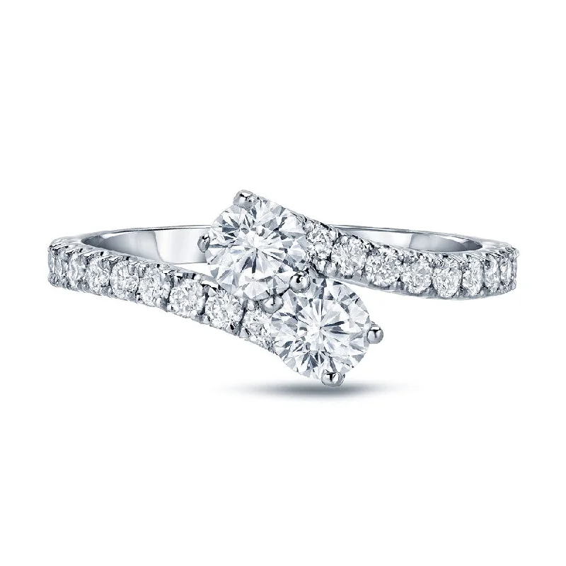 Leaf halo ring-Auriya 1ct TDW Round Two Stone Diamond Engagement Ring 14k Gold (H-I, SI1-SI2)