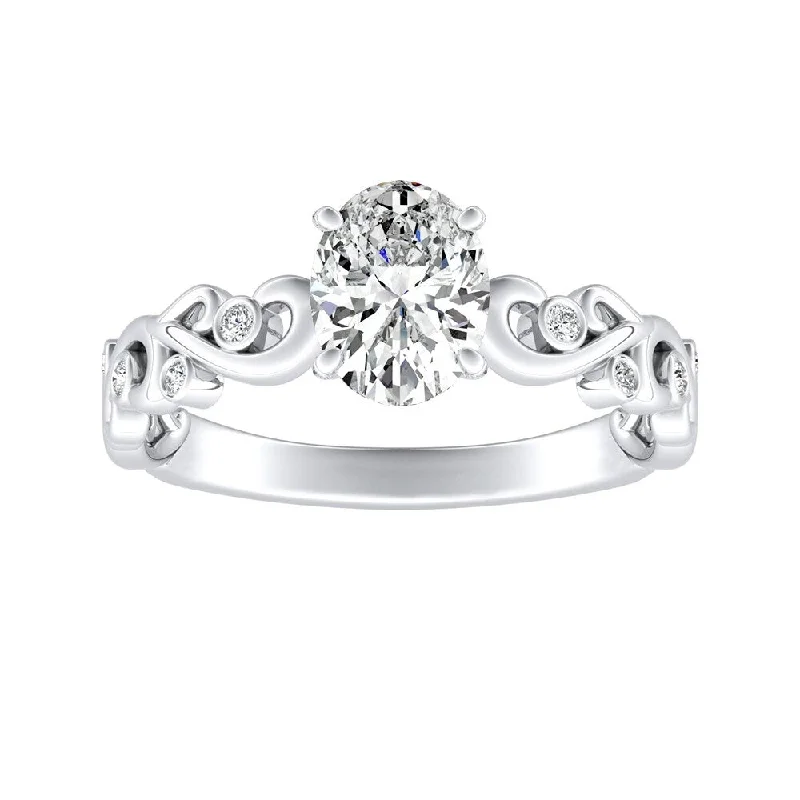 Rose flower ring-Auriya 3/4ctw Vintage Oval Solitaire Diamond Engagement Ring Platinum (H-I, SI1-SI2)