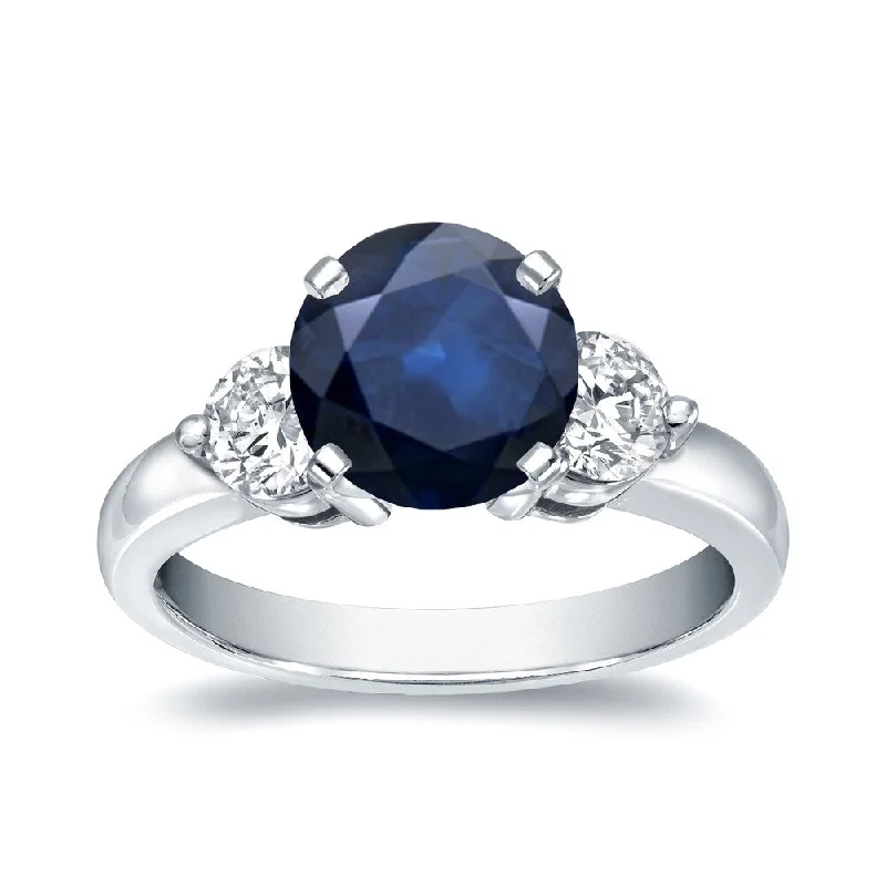 Tulip bud ring-Auriya 3-Stone 1 1/4ct Round Sapphire and 3/4cttw Diamond Engagement Ring 14k White Gold