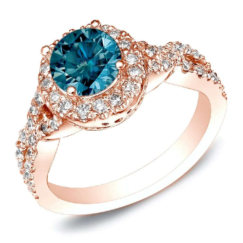 Kite opal ring-Auriya Braided 1ctw Halo Blue Diamond Engagement Ring 14k Rose Gold