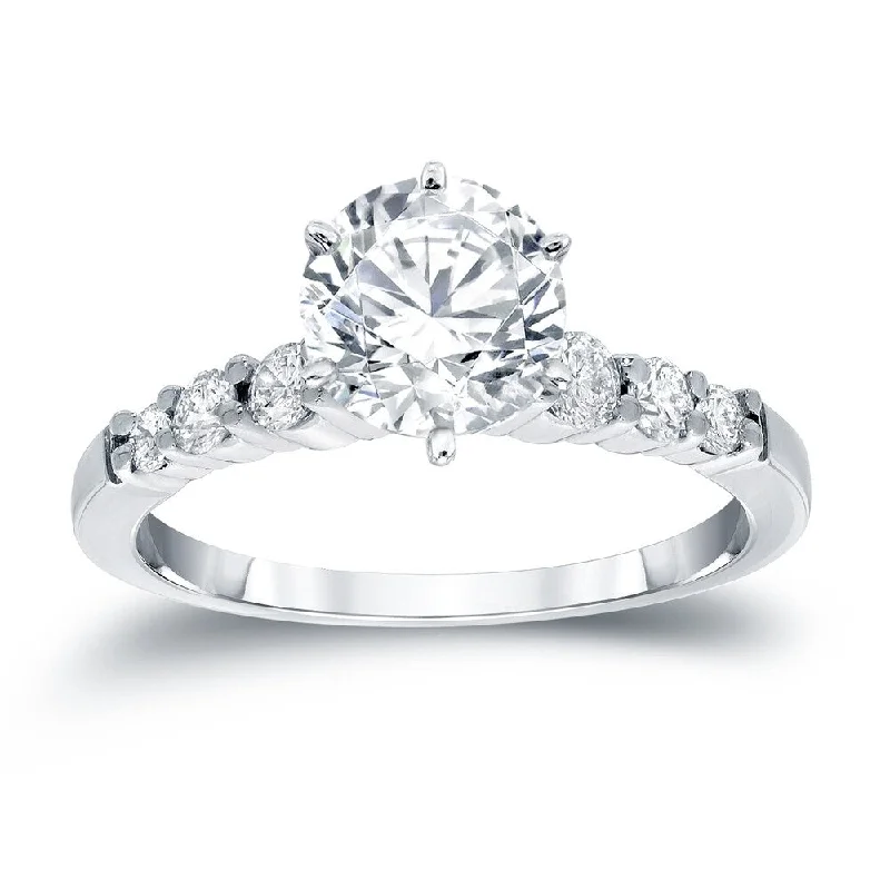 Sharp edge ring-Auriya Classic 2 carat Round Moissanite and 1/3ct Side Stone Diamond Engagement Ring 14K Gold