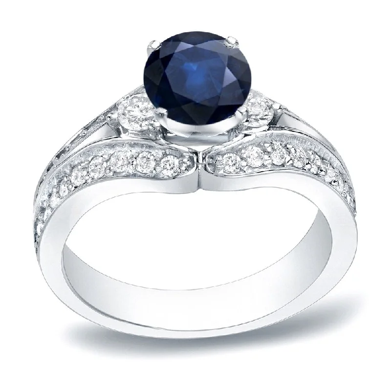 Lily cluster ring-Auriya Modern 1/2ct Blue Sapphire and 3/4ct TDW 3-Stone Diamond Engagement Ring 14k Gold (H-I, SI1-SI2)