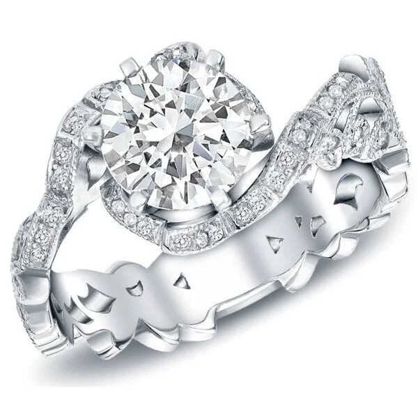 Ragged edge ring-Auriya Ornate Vintage 1 1/2ct TDW Round Diamond Engagement Ring 14K White Gold