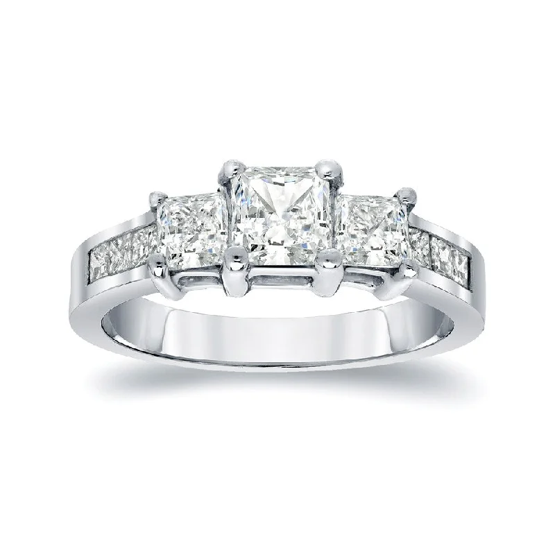 Morning haze ring-Auriya Platinum 1 1/2 carat TW Princess-cut 3-Stone Diamond Engagement Ring