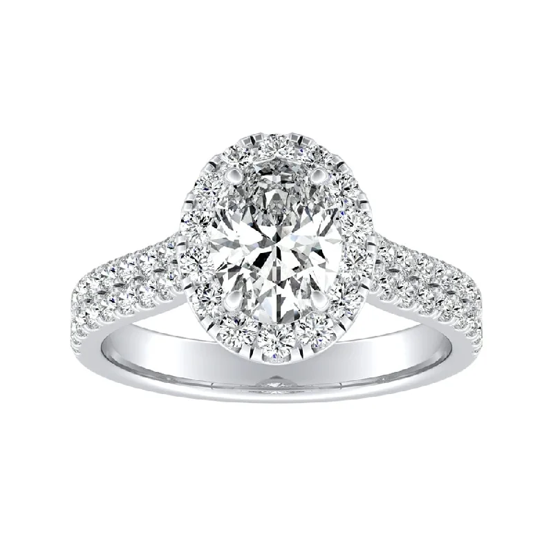 Pegged design ring-Auriya Platinum 1 1/2ctw Oval-cut Halo Diamond Engagement Ring (H-I, SI1-SI2)