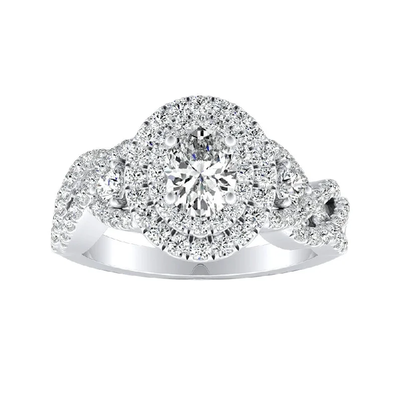 Granite grit ring-Auriya Platinum 1 3/8ctw Braided Oval-cut Halo Diamond Engagement Ring (I-J, I1-I2)