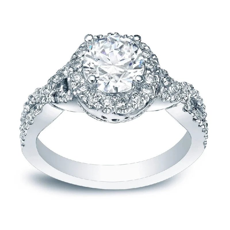 Nonagon gem ring-Auriya Platinum 1 carat TW Twisted Round Halo Diamond Engagement Ring (H-I, SI1-SI2)