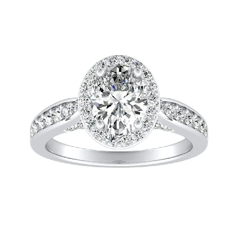 Carved ridge ring-Auriya Platinum 1ct TDW GIA Certified Oval-cut Diamond Halo Engagement Ring - White I-J