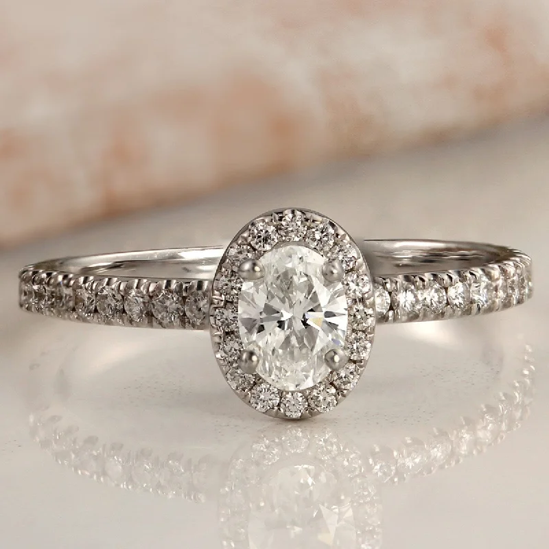 Silk band ring-Auriya Platinum 1ctw Oval-cut Halo Diamond Engagement Ring (I-J, I1-I2)