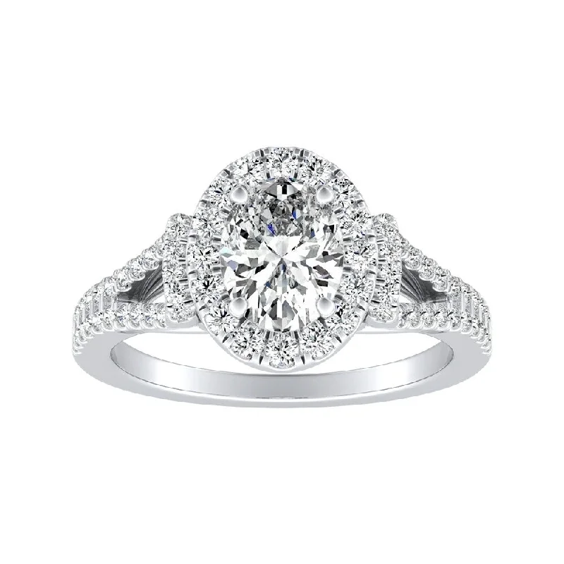 Polished finish ring-Auriya Platinum Modern Split-shank Oval Diamond Engagement Ring 5/8cttw (H-I, SI1-SI2)