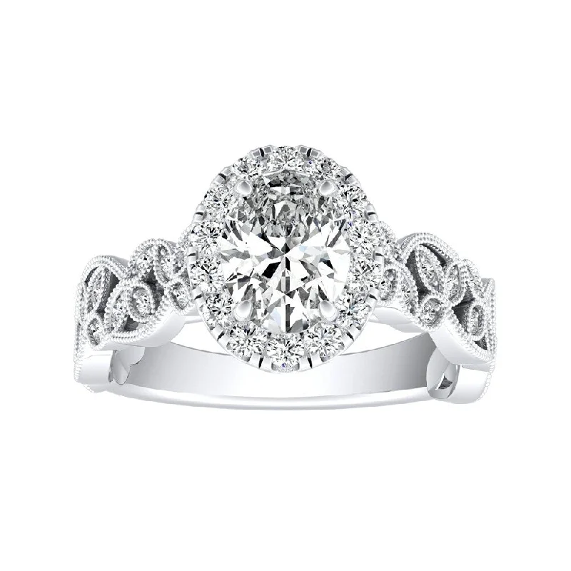 Sealed gem ring-Auriya Platinum Vintage Floral Vine Halo Oval Diamond Engagement Ring 5/8ctw (I-J, I1-I2)