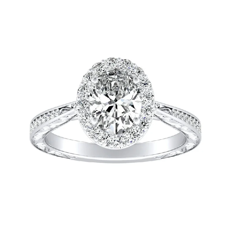 Snapped band ring-Auriya Platinum Vintage Oval-cut 9/10ctw Halo Diamond Engagement Ring (H-I, SI1-SI2)