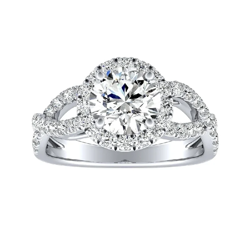 Pocked edge ring-Auriya Round 3/4ct Moissanite and 5/8ct TDW Halo Diamond Infinity Engagement Ring 14k Gold