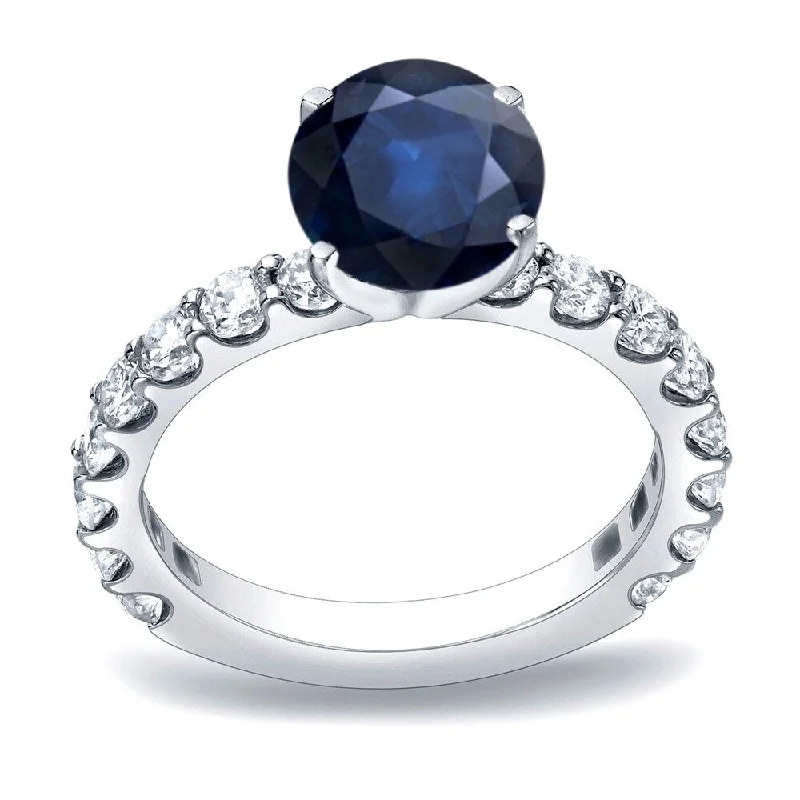 Pegged design ring-Auriya Round 3/4ct Sapphire and 1cttw Diamond Engagement Ring 14K Gold