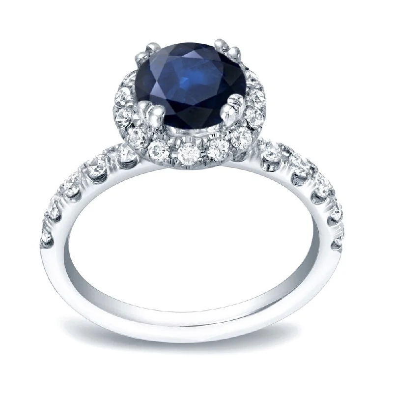 Bent twig ring-Auriya Round 3/4ct Sapphire and 7/8ctw Halo Diamond Engagement Ring 14K Gold