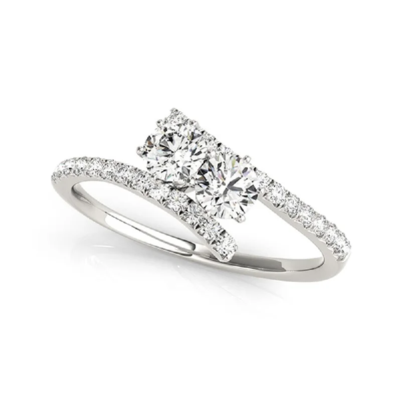 Sea moss ring-Auriya Round Two-Stone Bypass Diamond Engagement Ring 3/4ct TDW 14k White Gold