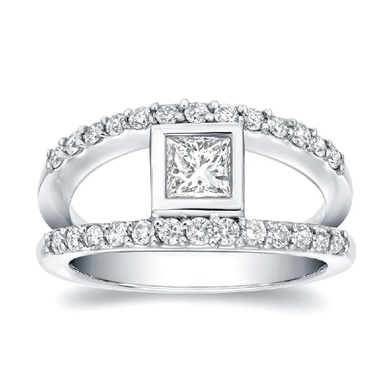 Fused stone ring-Auriya Split Shank 1ct TDW Princess-Cut Diamond Engagement Ring 14k White Gold