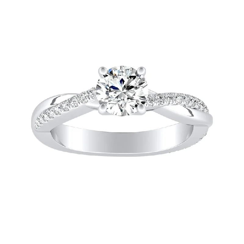 Pine sprig ring-Auriya Twisted Modern 1/2ct Round Moissanite and 1/5ctw Diamond Engagement Ring 14K Gold