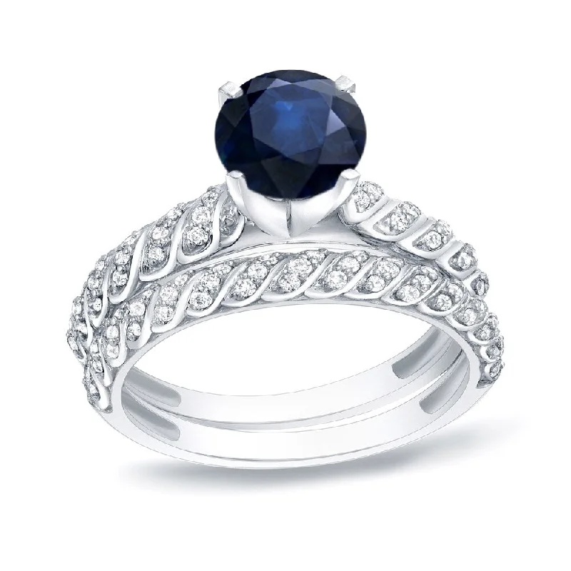 Helix coil ring-Auriya Twisted Rope Style 3/4ct Blue Sapphire and 1/2ct TDW Diamond Engagement Ring 14k Gold