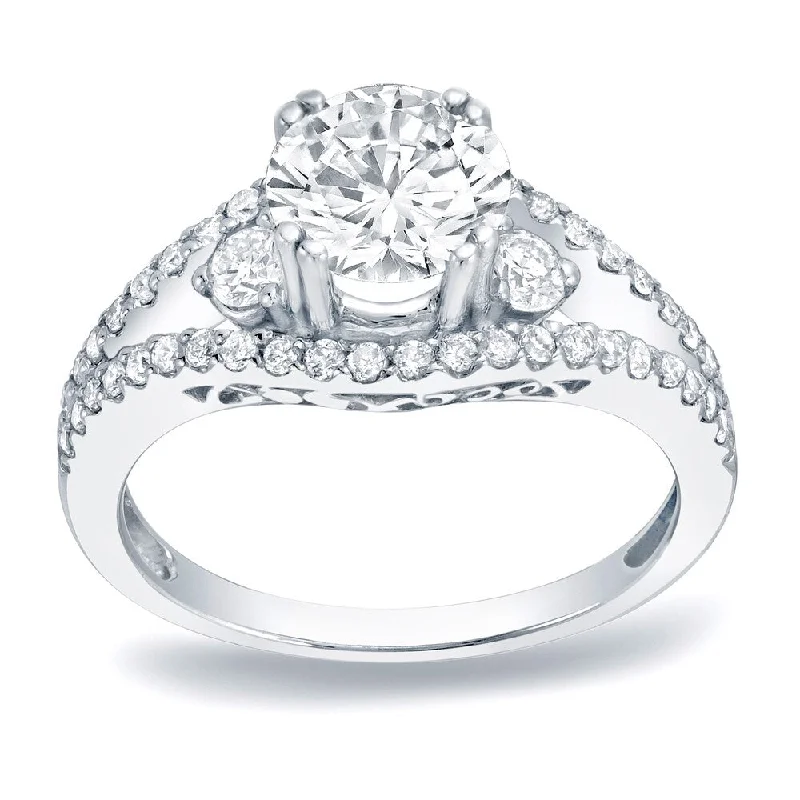 Spotted finish ring-Auriya Unique 1 1/4ctw Round 3-Stone Diamond Engagement Ring Platinum Gold Certified