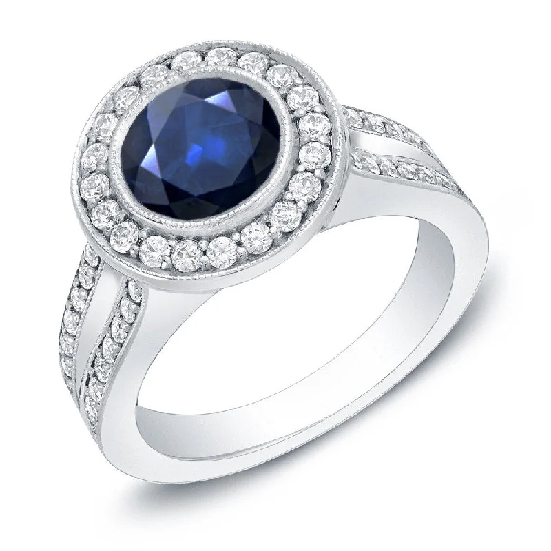 Clam shell ring-Auriya Vintage 1 1/2ct Sapphire and 3/5ct TDW Diamond Halo Engagement Ring 14K Gold