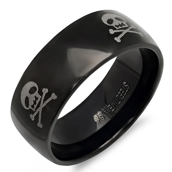 Silk band ring-Black IP Stainless Steel Ring With Skull Designs