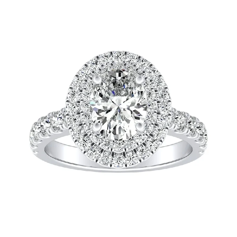 Overlaid layer ring-Classic Oval Shape 1ctw Double Halo Diamond Engagement Ring Platinum by Auriya