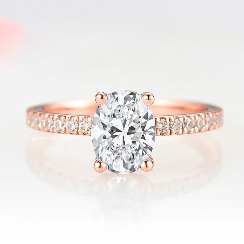 Clumped gem ring-Elle Engagement Ring- 14K Solid Rose Gold (Hidden Halo)