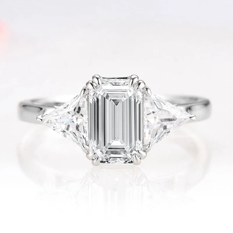 Coiled sprig ring-Emerald Cut Engagement Ring- 14K White Gold