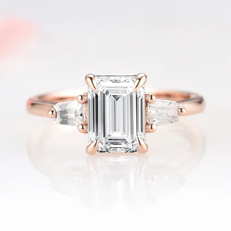 Brass relic ring-Emerald Cut Moissanite Engagement Ring- 14K Solid Rose Gold