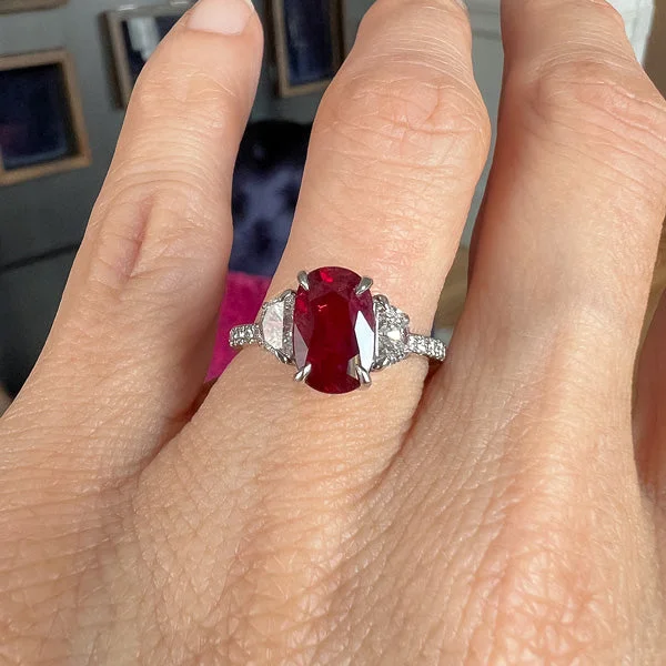 Fossil shard ring-Cushion Cut Ruby 2.12ct. & Diamond Ring