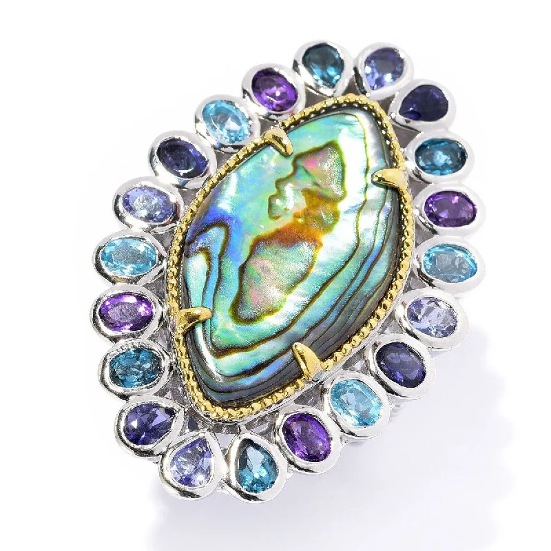 Rippled shank ring-Dallas Prince Designs 26 x 14.5mm Abalone & Multi Gemstone Elongated Ring.