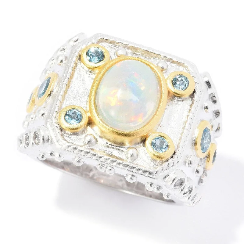 Clumped gem ring-Dallas Prince Sterling Silver Ethiopian Opal, Swiss Blue Topaz & White Zircon Ring