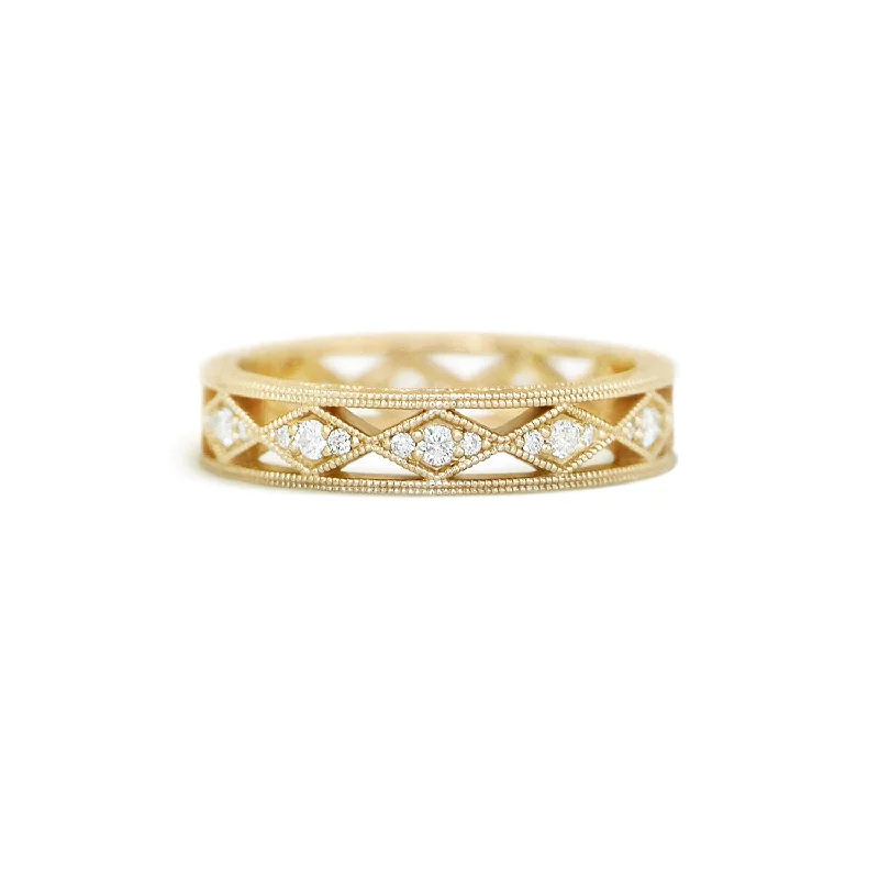 Stamped pattern ring-Deco Diamond Band