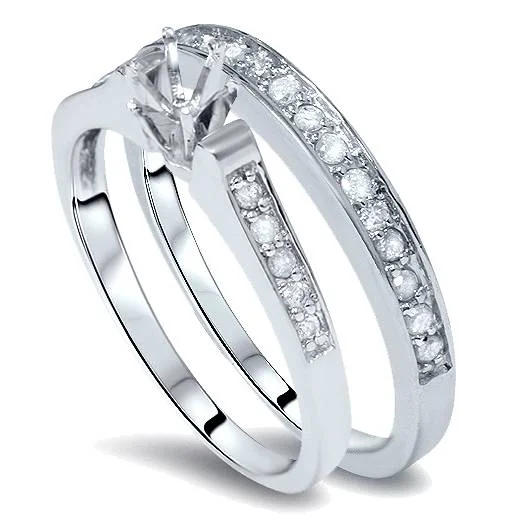 Alloy blend ring-Diamond Engagement Mount Matching 14K Wedding Ring Set