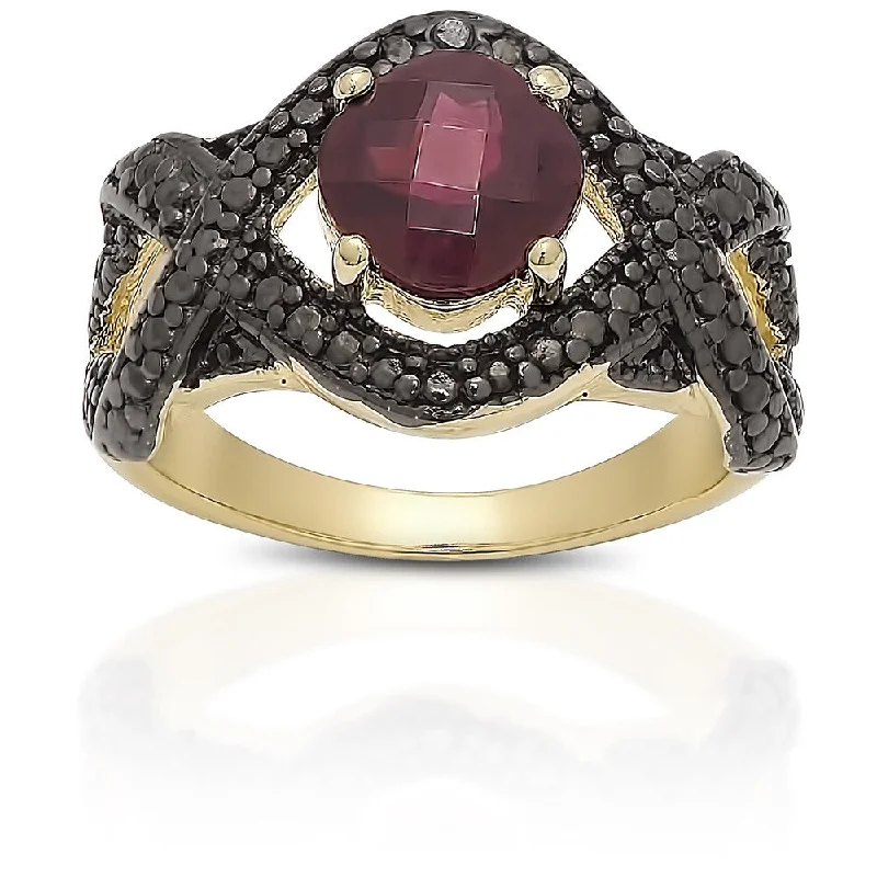 Linen weave ring-Dolce Giavonna Gold over Sterling Silver Garnet and Black Diamond Accent Ring