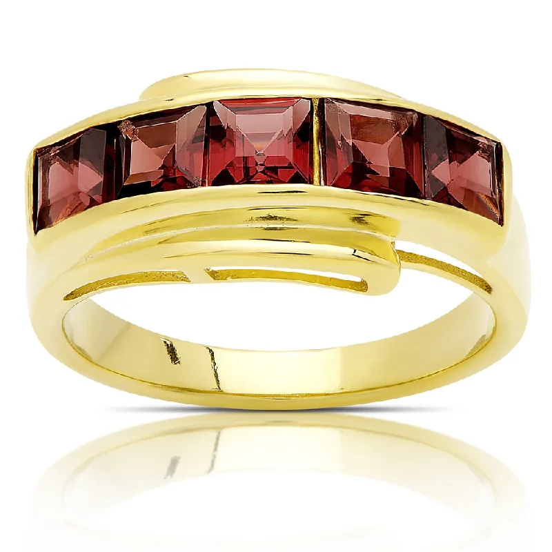 Flex clasp ring-Dolce Giavonna Gold Over Sterling Silver Garnet Band Ring