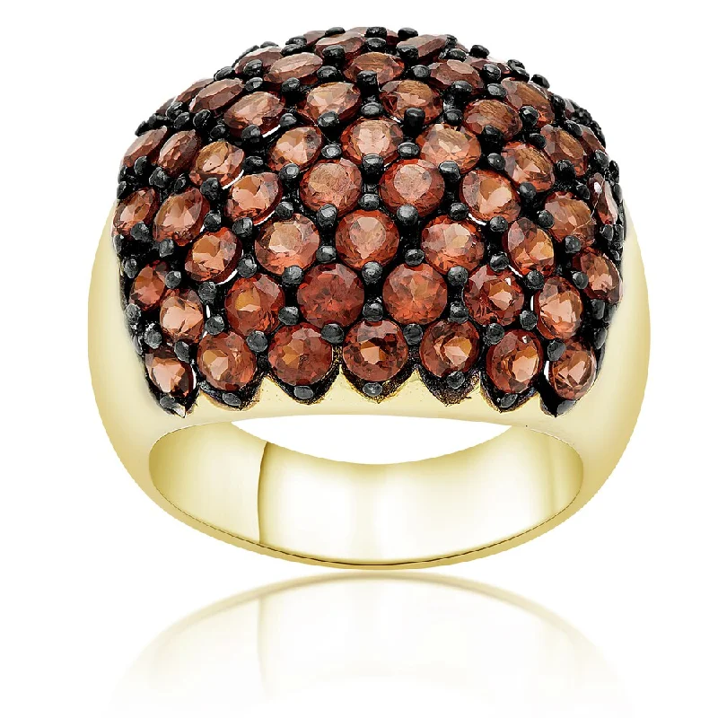 Carved ridge ring-Dolce Giavonna Gold Over Sterling Silver Garnet Cluster Ring